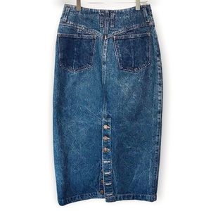 Vintage 80s GAP Midi Button Down High Waisted Blue Denim Skirt
